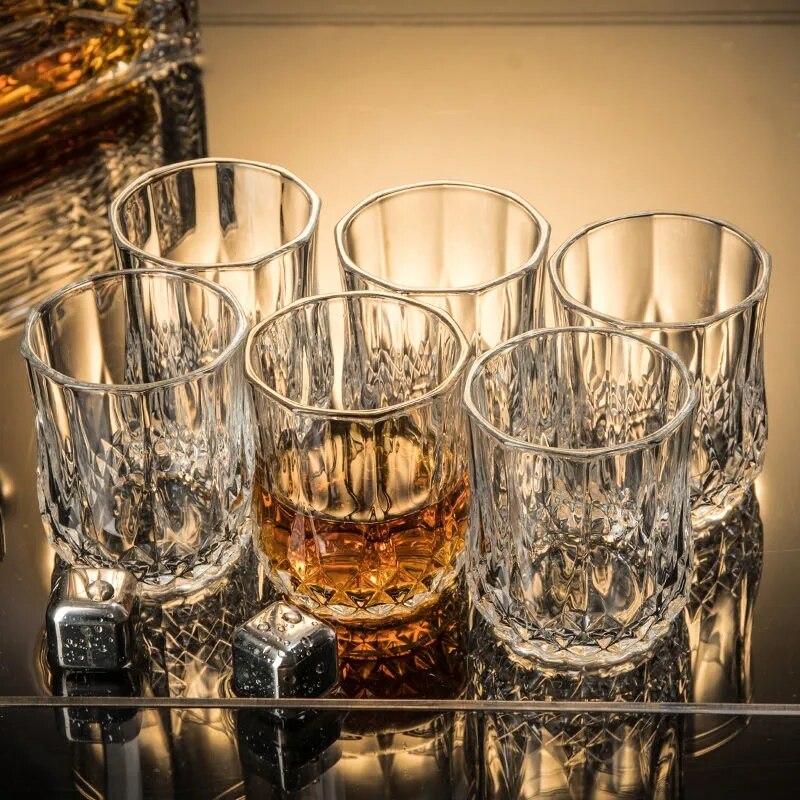 6PCS/SET Square Crystal Whiskey Glass Cup For the Home Bar Beer Water and Party Hotel Wedding Glasses Drinkware