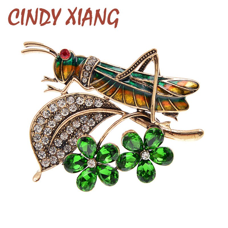 Cindy xiang vintage krystal græshoppe brocher til kvinder græshoppe insekt nål blomster broche efterårs smykker