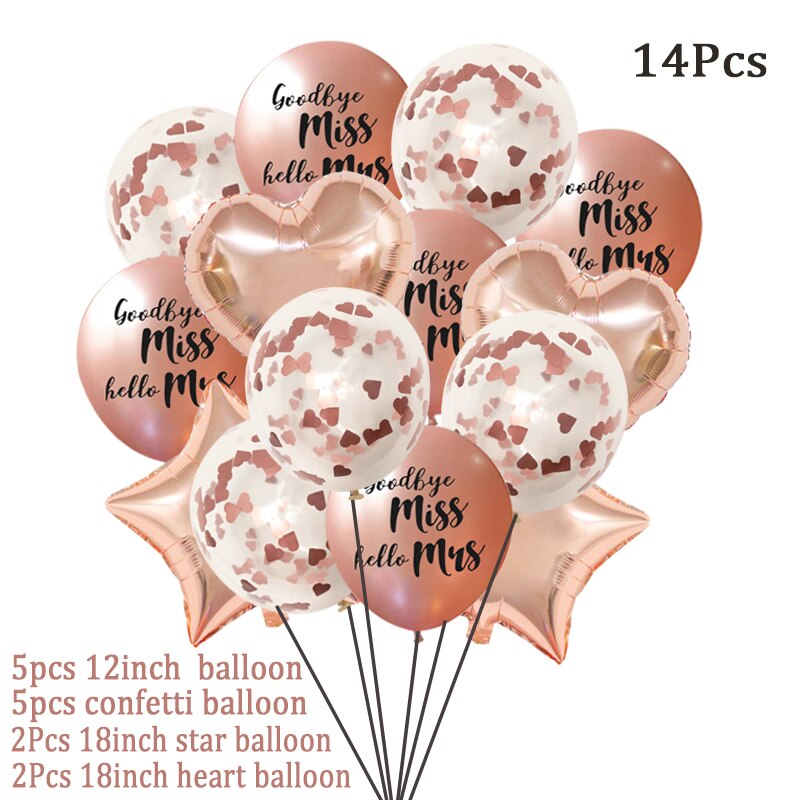 10 stk farvel miss hej fru balloner hjerte konfetti ballon bryllupsdekoration bachelorette høne fest oppustelig helium ballon: 14 stk