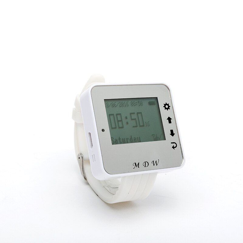 Mindeiwn Most Cheap Wireless Restaurant Pager Waterproof Waiter Call Button Pager And Receiver LED Screen Wrist Watch Pager: Watch White