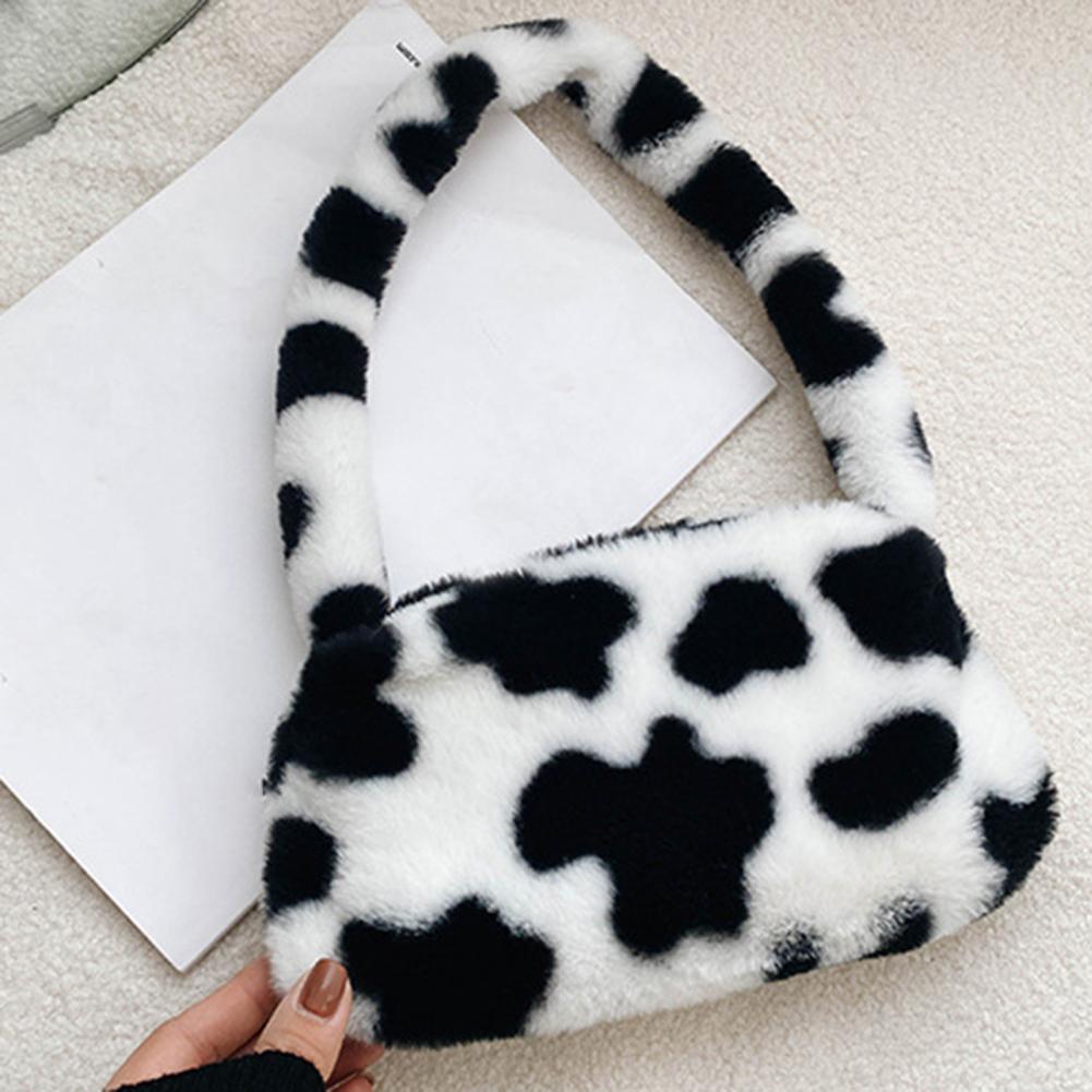 Schultertasche mit leopardenmuster, tragbar, quadratisch, vielseitig kombinierbar, plüsch-achseltasche, bekleidungsaccessoire, tragbare achseltasche mit kuhmuster
