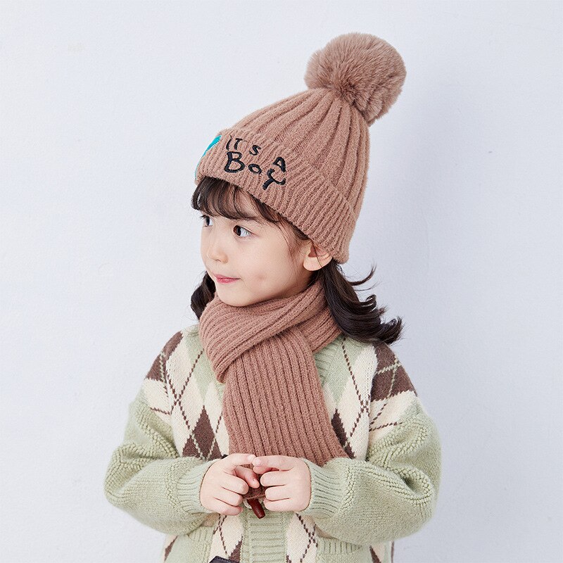 Doitbest conjunto de gorro infantil de 2 a 7 anos, conjunto com letras e cachecol, 2 peças, para meninos e meninas, gorro de inverno