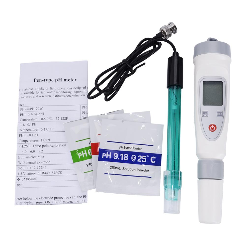 Medidor de ph ph-20/ph-220/ph-20w/ph-220w ph probador portátil 0-14 pH pluma tipo de instrumento de precisión con tampón de ph de
