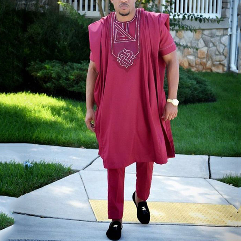 Pas de chapeau dashiki broderie africaine hommes vêtements riche bazin hommes costume hauts chemise pantalon 3 pièces ensemble grande taille PH3062