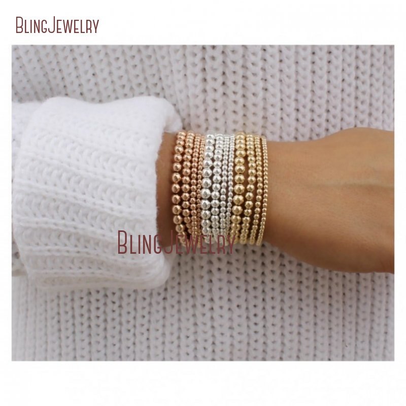 delicato Bracciale in Oro Rosa Riempito in Argento sterlina pila perlina Sfera in Rilievo del Braccialetto di Stirata BM33718