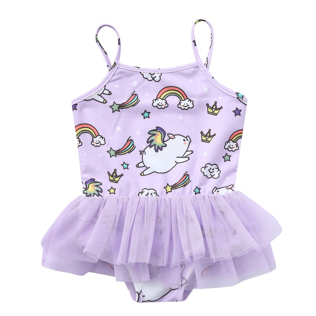 Kinderen Badmode Baby Meisjes Cartoon Varken Print Een Stuk Zomer Badmode Badpak Vest Romper Jumpsuits Meisjes Bikini Outfits T7 #: 18-24 Months Purple