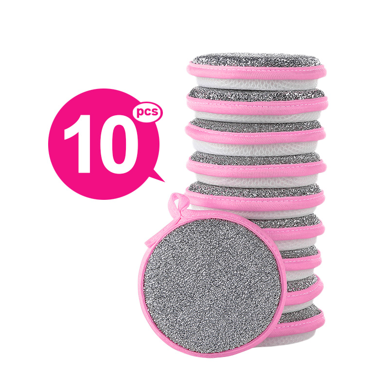 Double Side Dishwashing Sponge Dish Washing Brush Pan Pot Dish Wash Sponges Household Cleaning Reusable Kitchen Tools: Silver