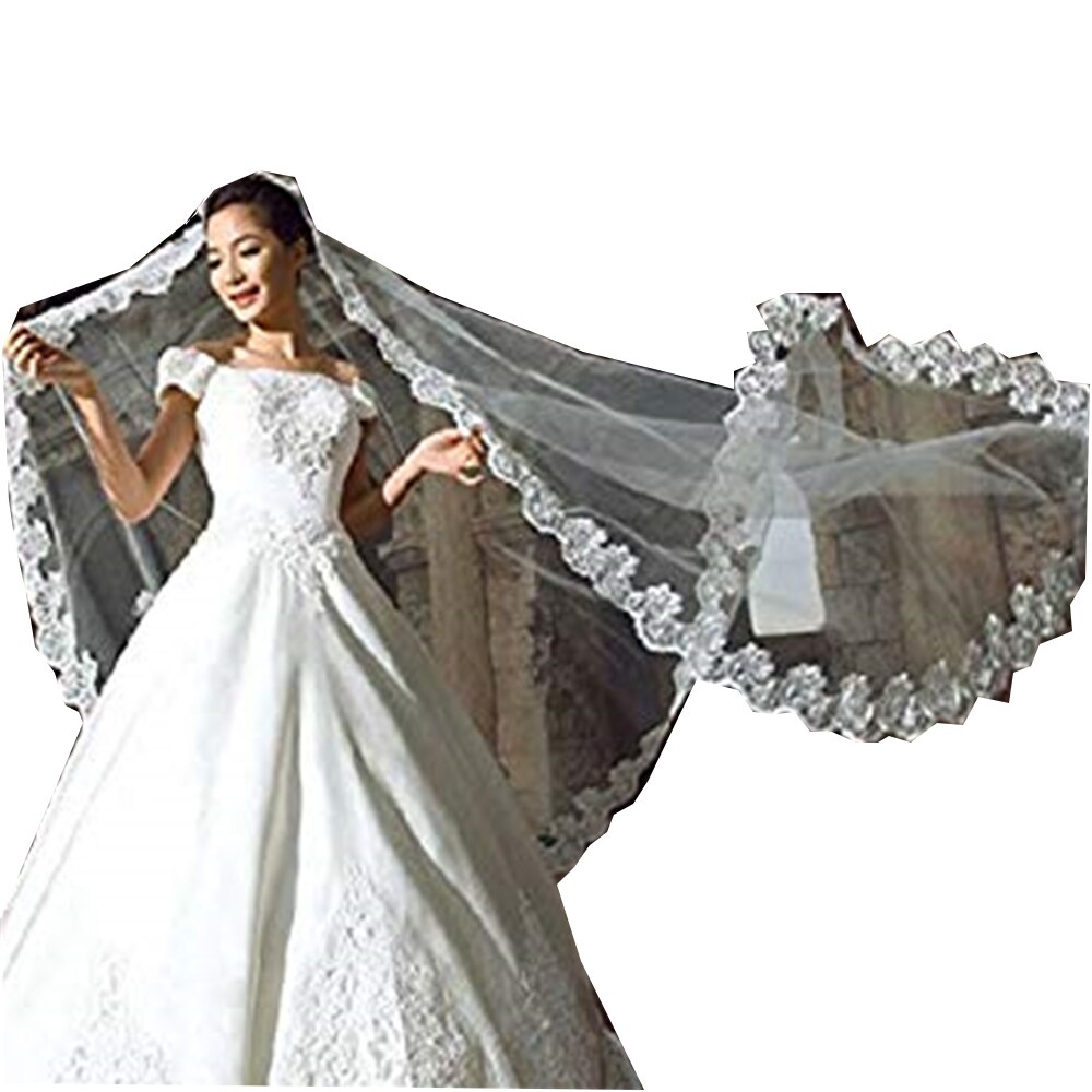 Accesorios de boda apliques 3 tul largo Catedral velo de boda tul con peine con velo para novia con peine Vek de noiva longo