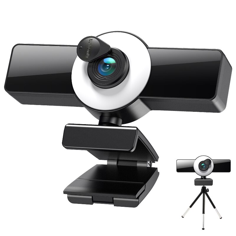 1080P/2K/4K Webcam with Ring Selfie Light Fill Light Built-in Microphone HD Camera for Computer PC Auto Focus Image Sensor