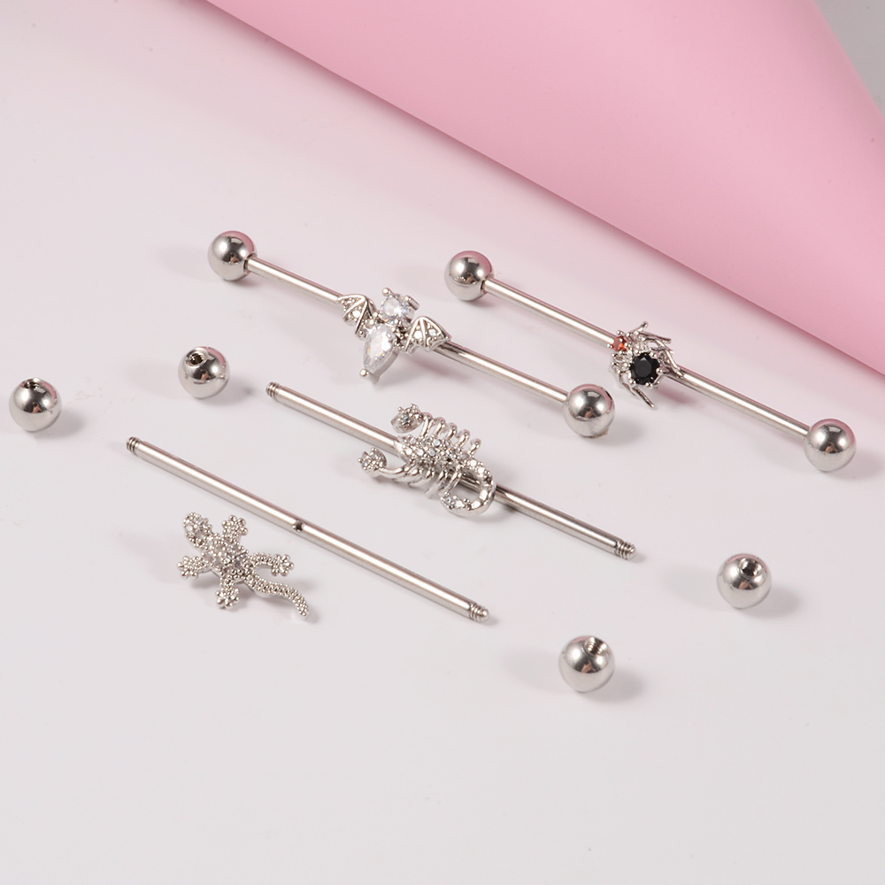 1 pieza de barra Industrial de circonio de acero quirúrgico, pendiente de puente Auricular largo de Animal bonito, joyería para Piercing corporal transversal para mujer