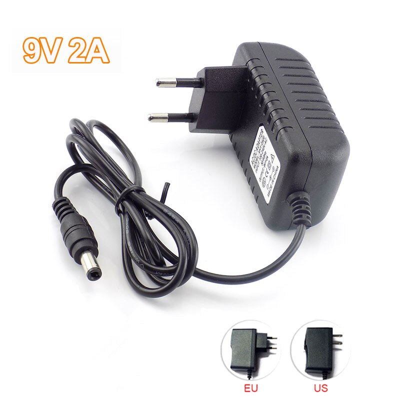 AC to DC Power Adapter 9V 2A Supply 5.5mmx2.5mm US EU Plug Converter 2000mA Charger for LED Strip Light CCTV Camera 100V-240V A7