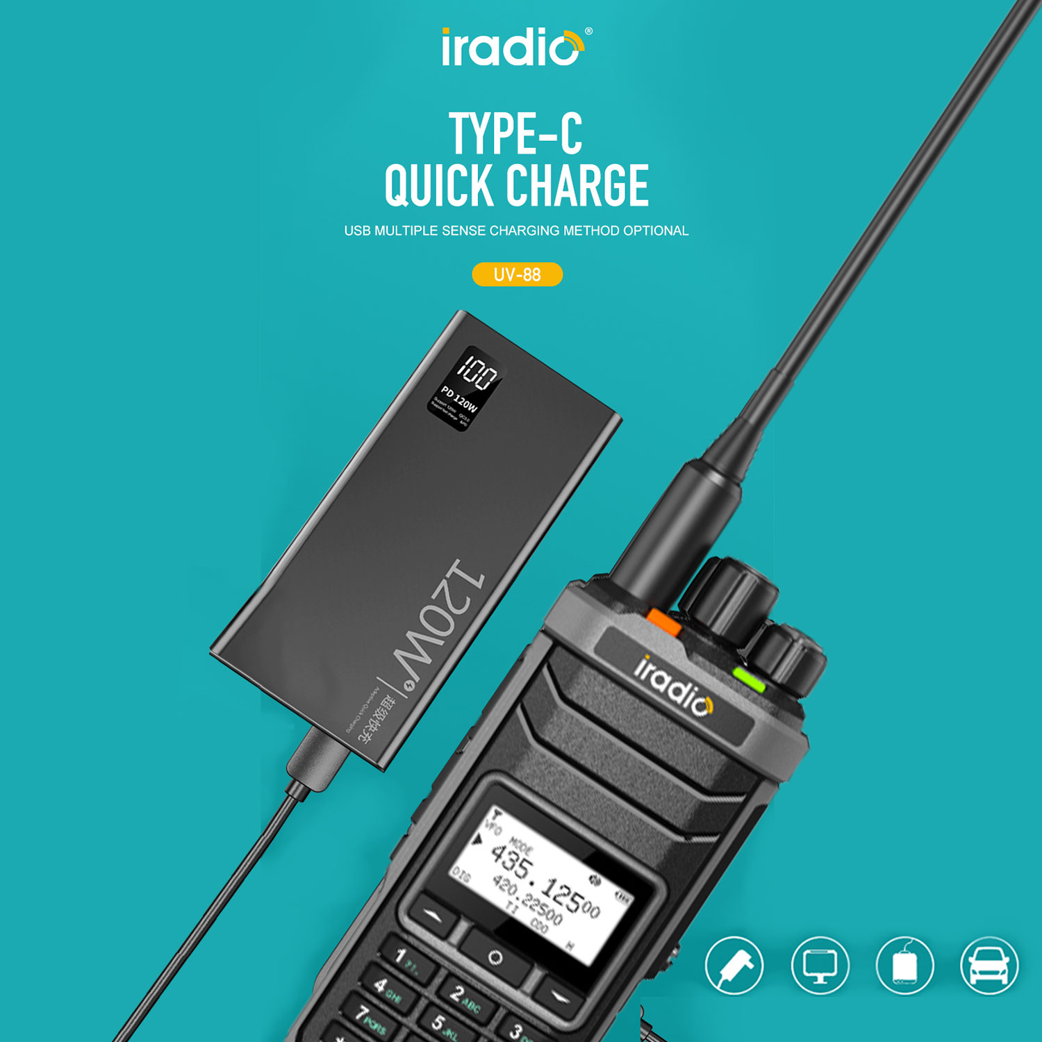 Iradio UV-88 Multi Band Walkie Talkie HF UHF VHF Shortwave AM USB LSB CW CB LW MW SW SSB RX Ham Radio 1024Ch USB-C Battery UV88
