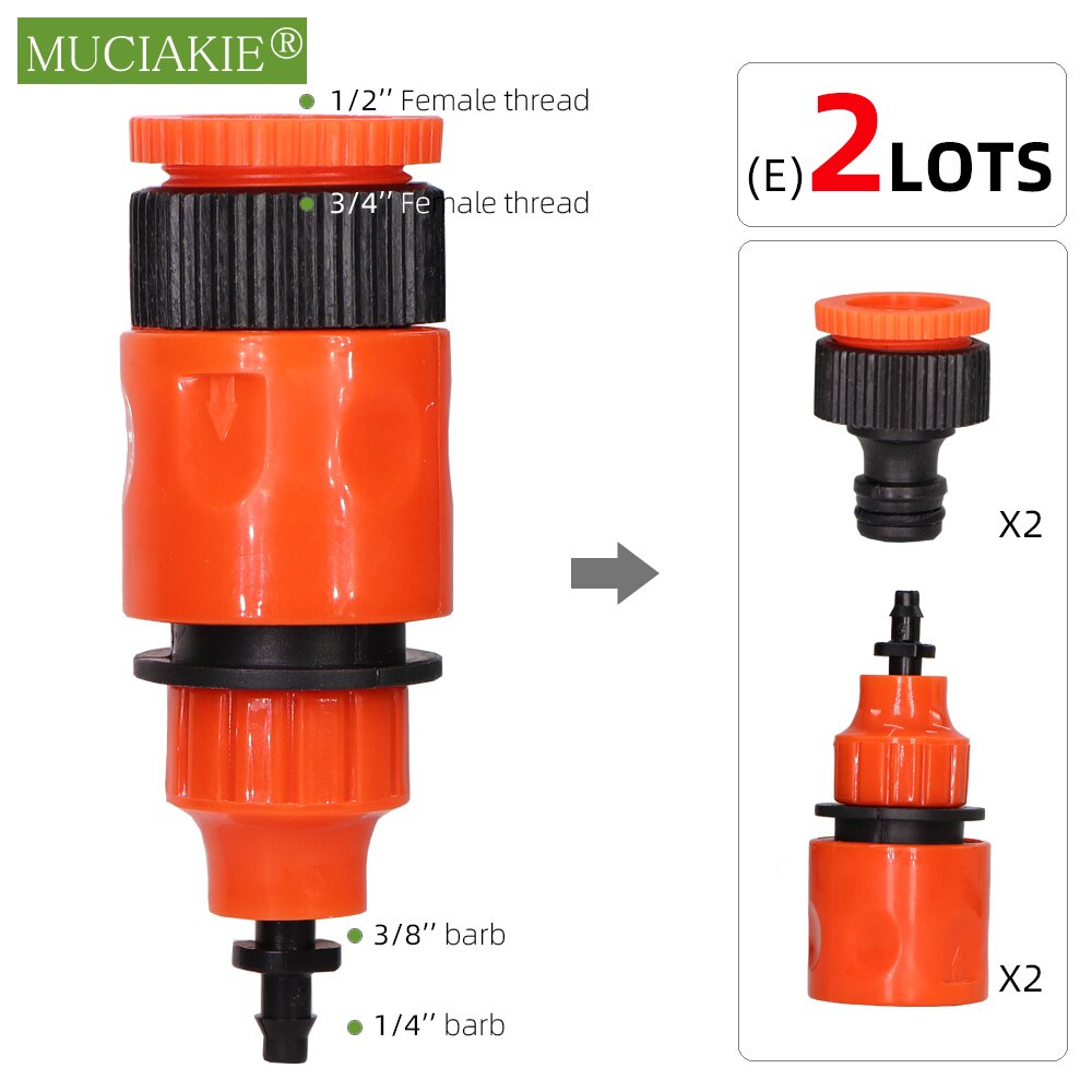 MUCIAKIE 2pz Attacco Rapido Adattatore con 1/4 (ID 4mm) o 3/8 &#39;&#39;(8mm) connettore spinato Nastro A Goccia per L&#39;irrigazione Irrigazione del Giardino: Ex2pcs