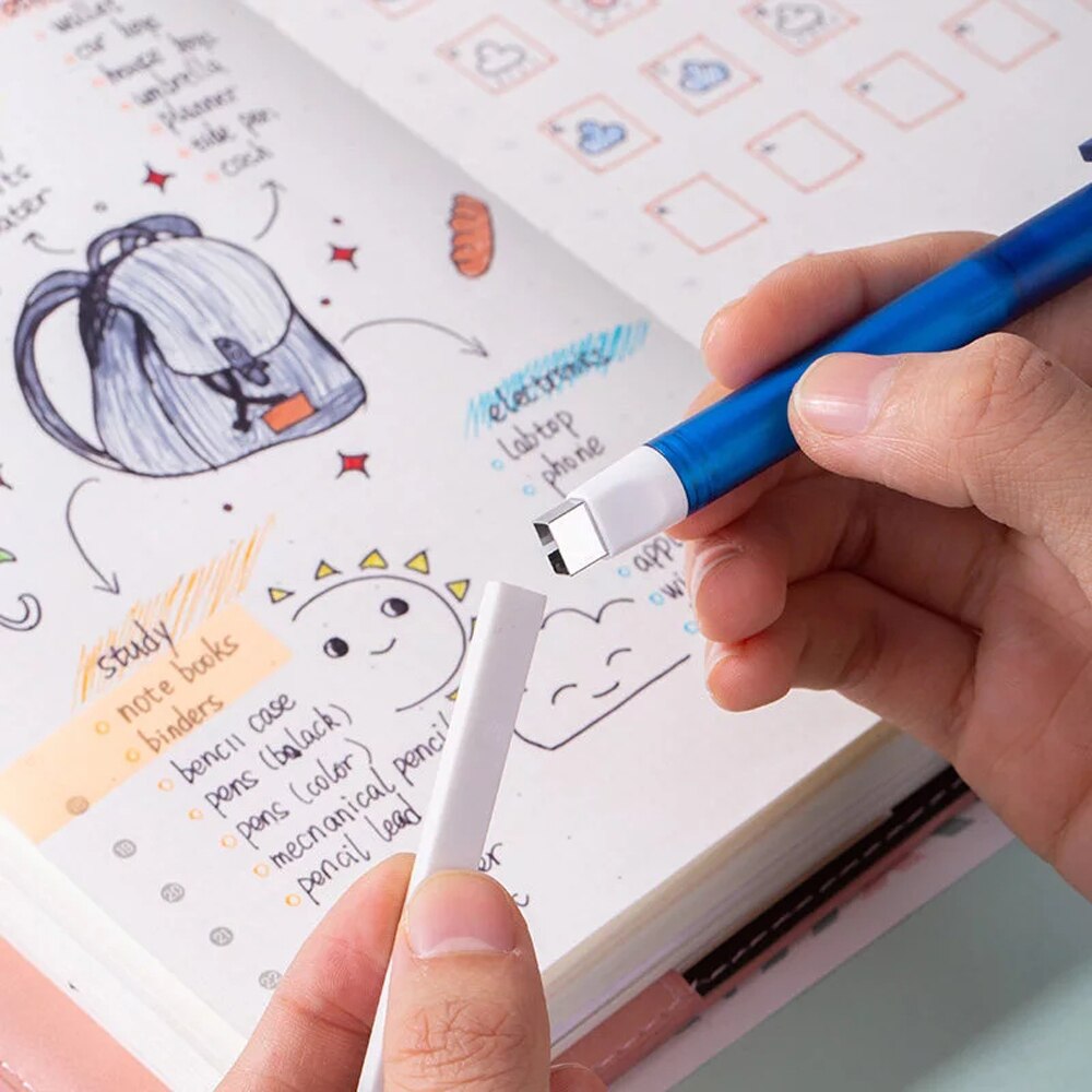 Press Retractable Pencil Eraser Pen Shape Drawing Eraser Telescopic Writing Tool School Supplies Stationery