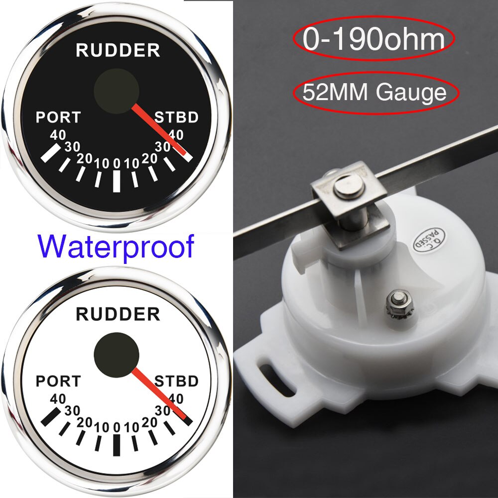 Boat Marine Rudder Angle Indicator With Rudder Angle Sensor 0-190ohm Sailing Boat Pack of 1 Rudder Angle Meter 52MM Gauge RedLED