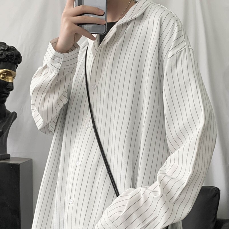 Camisa de vestir a la para hombres, camisa informal de negocios para la sociedad para hombres, Camiseta holgada salvaje de manga larga, camisas a rayas, M-2XL para hombres