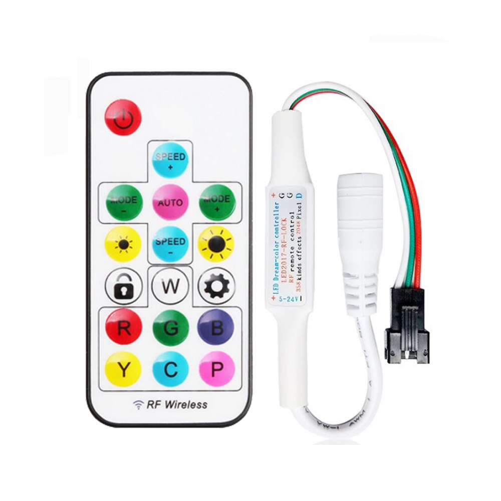 WS2812B WS2811 Led Strip Controller Music Wifi Bluetooth Led Controller SP108E SP107E SP106E SP105E SP110E 14/17/21 Keys DC5-24V: 17key white