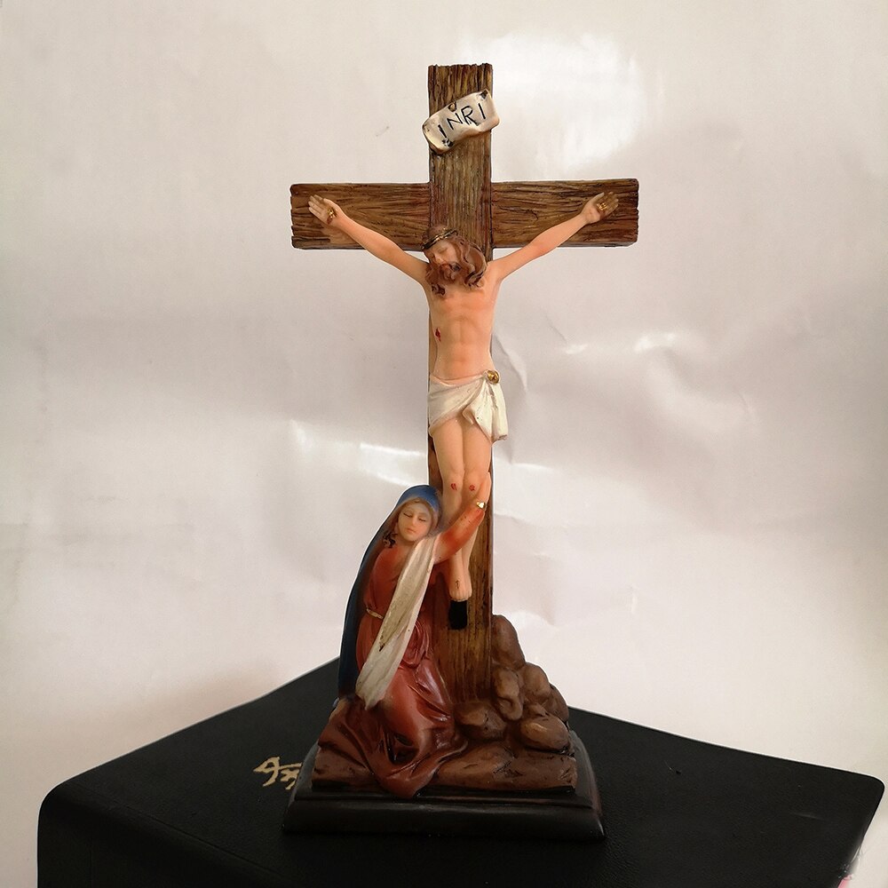 Arte sagrada católica cruz jesus desenho animado vintage pêndulo mesa decoração