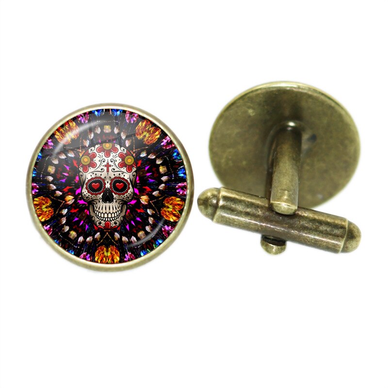 Boutons de manchette squelette Vintage pour hommes, verre rond, de crâne blanc, de mariage, chemise, costume, accessoires bijoux à la: RED