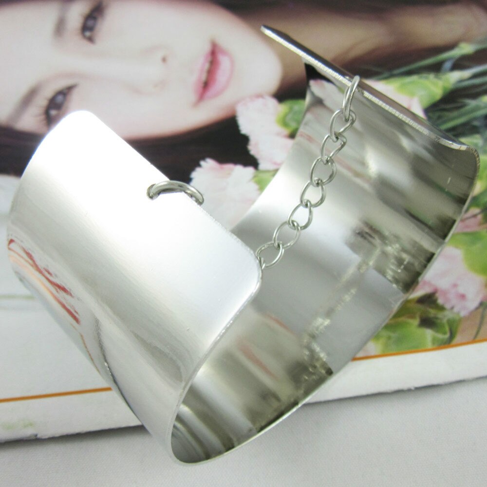 Jewelry Exaggerated Wide Face Punk Wide Flat Bracelet Women Mirror Cuff Retro Big Gold Color Bangles