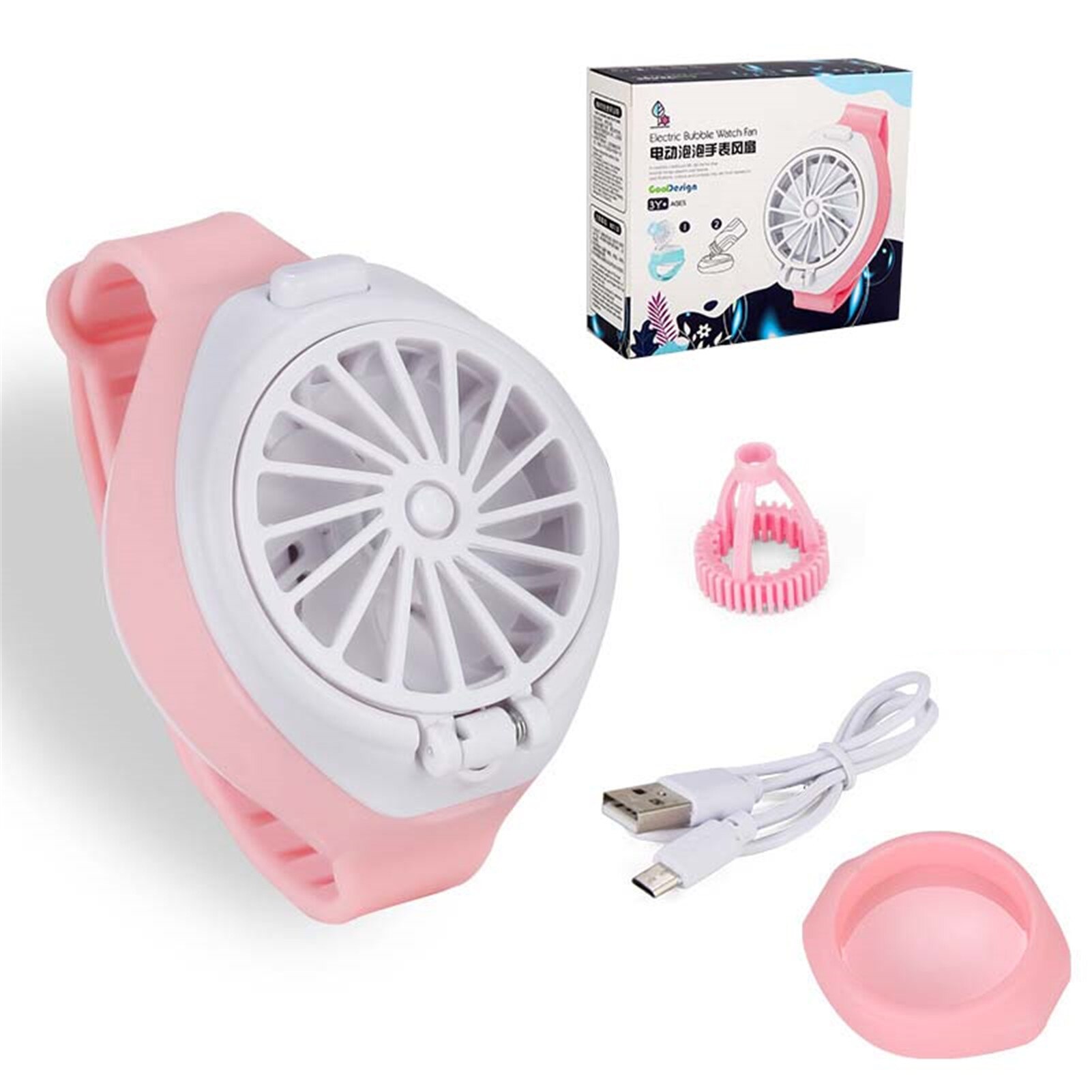 Draagbare Usb Fan Horloge Mini Fan Handheld Ventilator Oplaadbare Cartoon Pols Air Cooling Fans Kids Outdoor Sport Speelgoed: Pink