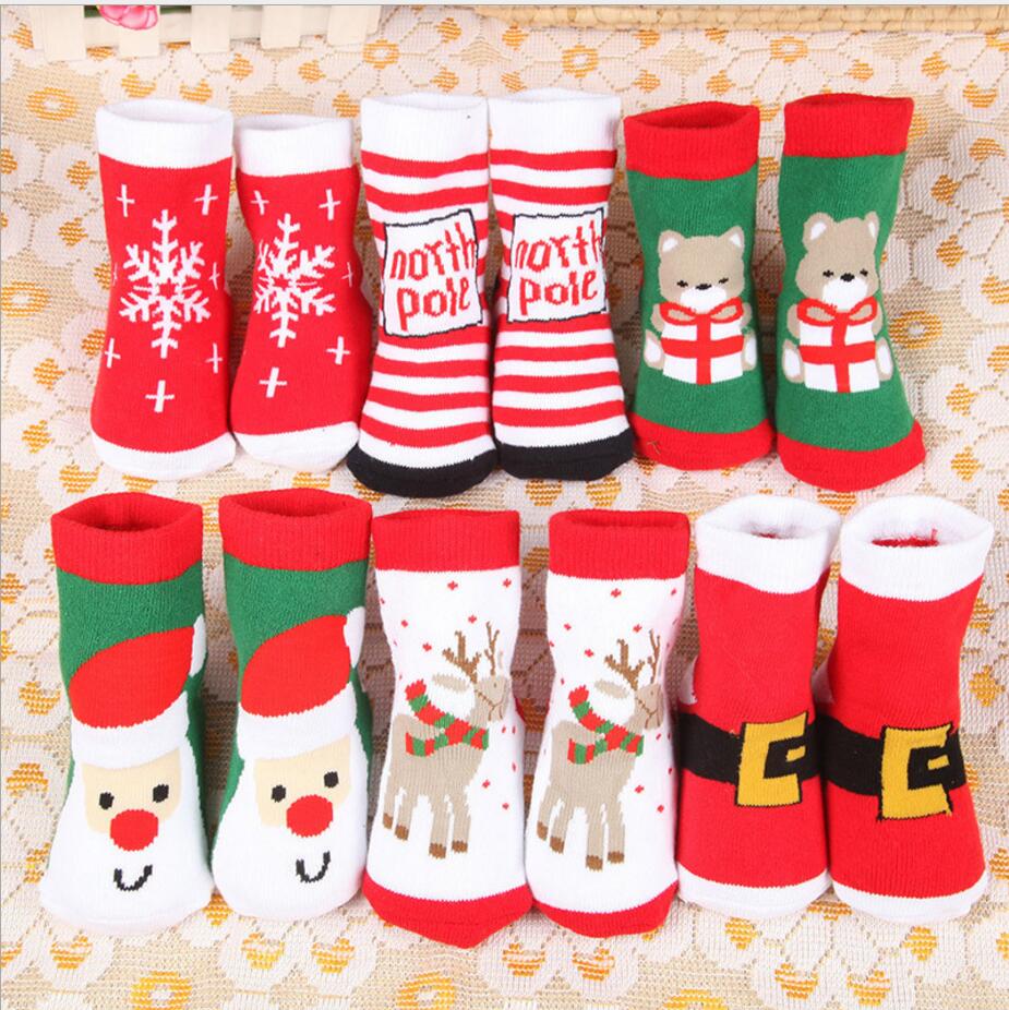 Chaussettes de noël pour enfants | En coton, bébés filles, enfants garçons, rayures, flocon de neige, Elk, père noël, ours de noël, 19