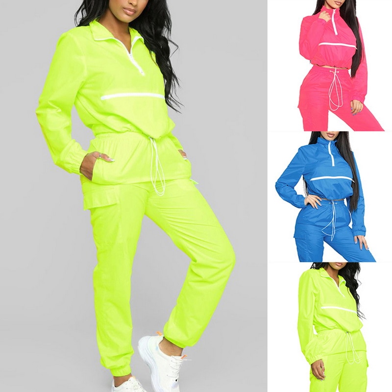CALOFE Reflective Two Piece Set Drawstring Crop Top and Pants Hip Hop Club Festival Outfit Tracksuit Joggers Suit Sportswear
