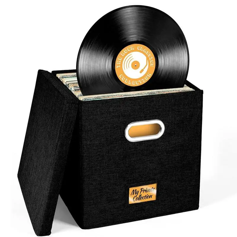 Boîte de rangement pour disques vinyles jusqu'à 50+ 12 pouces, caisse pour disques, stockage d'album LP, boîtes de rangement en tissu avec couvercles