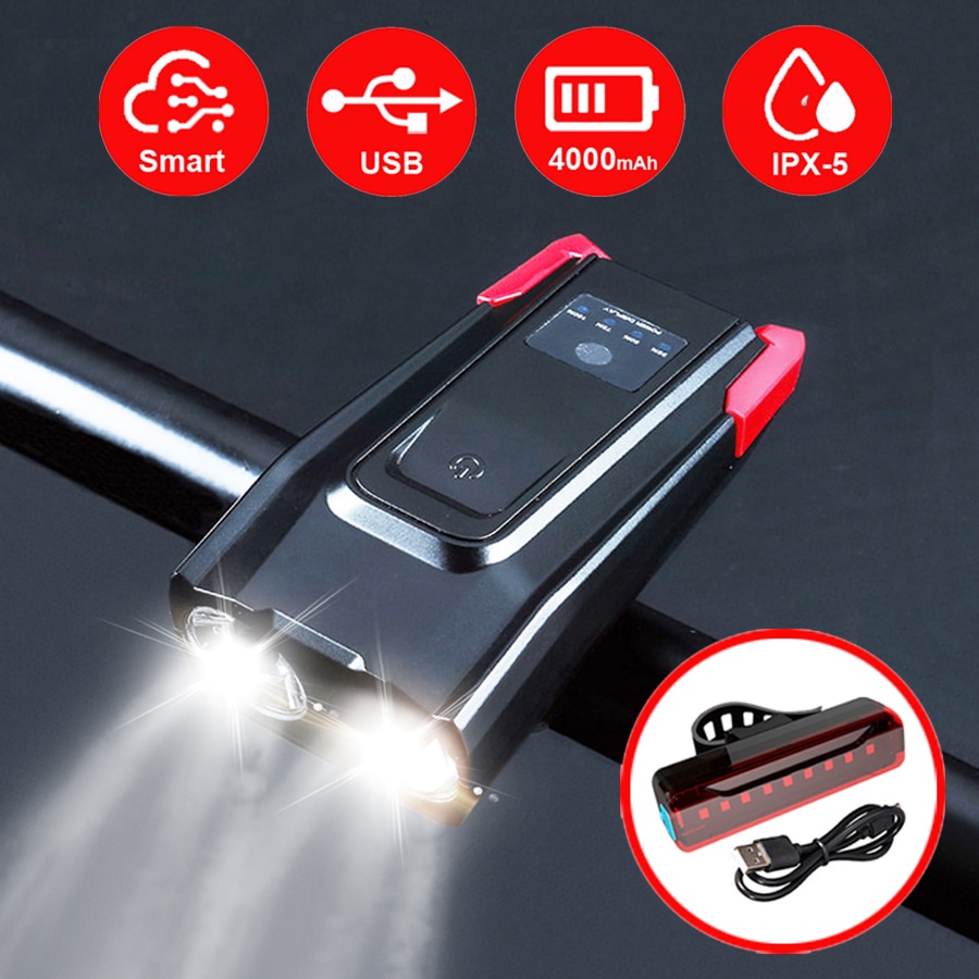 2000/4000mAh Clever Induktion Fahrrad Vorderseite Licht Bausatz USB Aufladbare LED Rücklicht Und Scheinwerfer Mit Horn Taschenlampe Für fahrrad