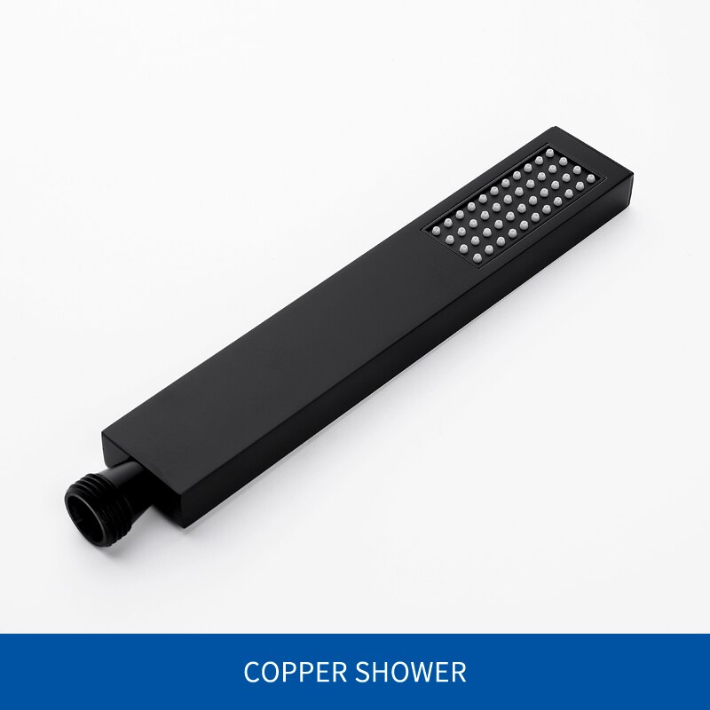 Matte Black Solid Brass Square Hand Shower Head Single Function Brass Handheld Bathroom Shower Set: Hand Shower Only