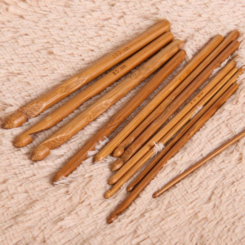 12 Uds. Ganchillo de ganchos de tejido de punto con mango de bambú, artesanía de hilo, agujas de tejer, ganchos para tejer, herramientas, accesorios