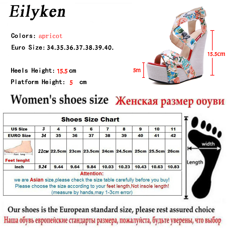 Eilyken Silk Print Floral Wedges Shoes For Women High Heels Sandals Summer Women's Shoes Peep Toe Wedges Platform Sandals