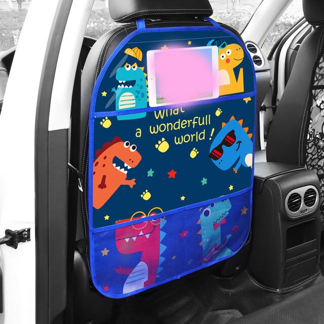 2 stk tegneserie bil anti-kick mat beskyttelsesdæksel til auto forsæde børn anti snavsmåtte vandtæt universal opbevaringspose: 2 xstyle 1