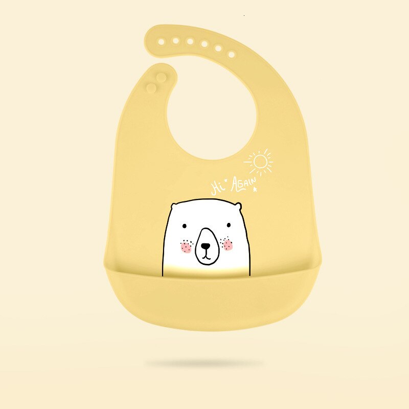 Waterdichte Baby Siliconen Slabbetjes Burp Doeken Peuter Kids Verstelbare Voeden Schort: Yellow bear