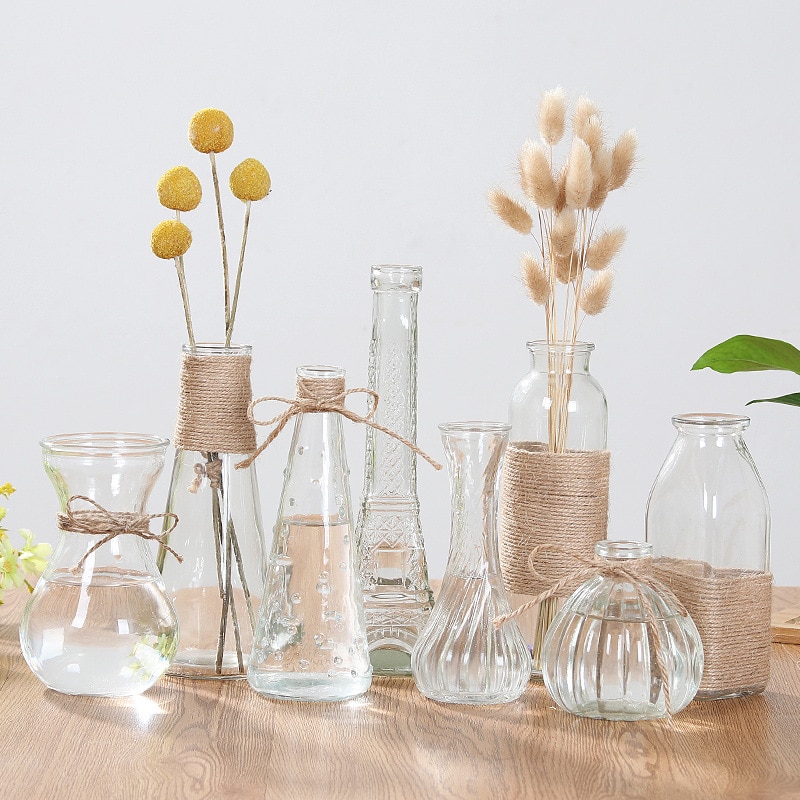 Matbord liten vas hydroponic växt glasvas dekoration rik bambu blomsterarrangemang bord blomma vas