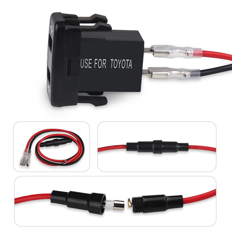 5V 4.2A Fast Car Charging Charger 2.1A Dual Port USB Charger with Fuse Wire 12-24V Power Outlet For Toyota Corolla Prado Reiz