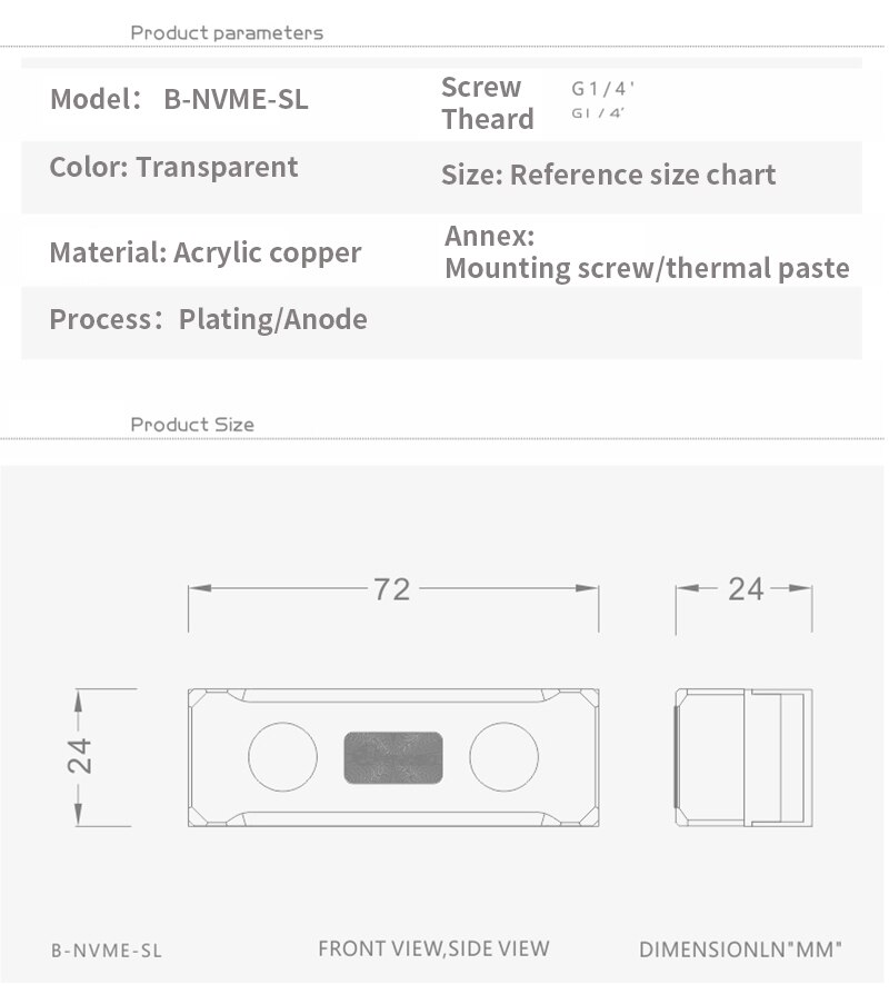 BYKSKI-bloque acrílico para disco duro de estado sólido M.2 SSD /2280 /22110, sistema de refrigeración por agua, B-NVME-SL de radiador