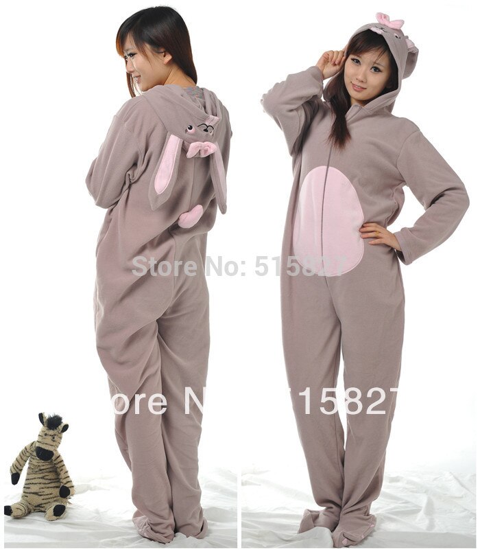 Adult Unisex Animal Lovely Gray Rabbit Footed Pajamas Sleepsuit Cosplay Sleepwear