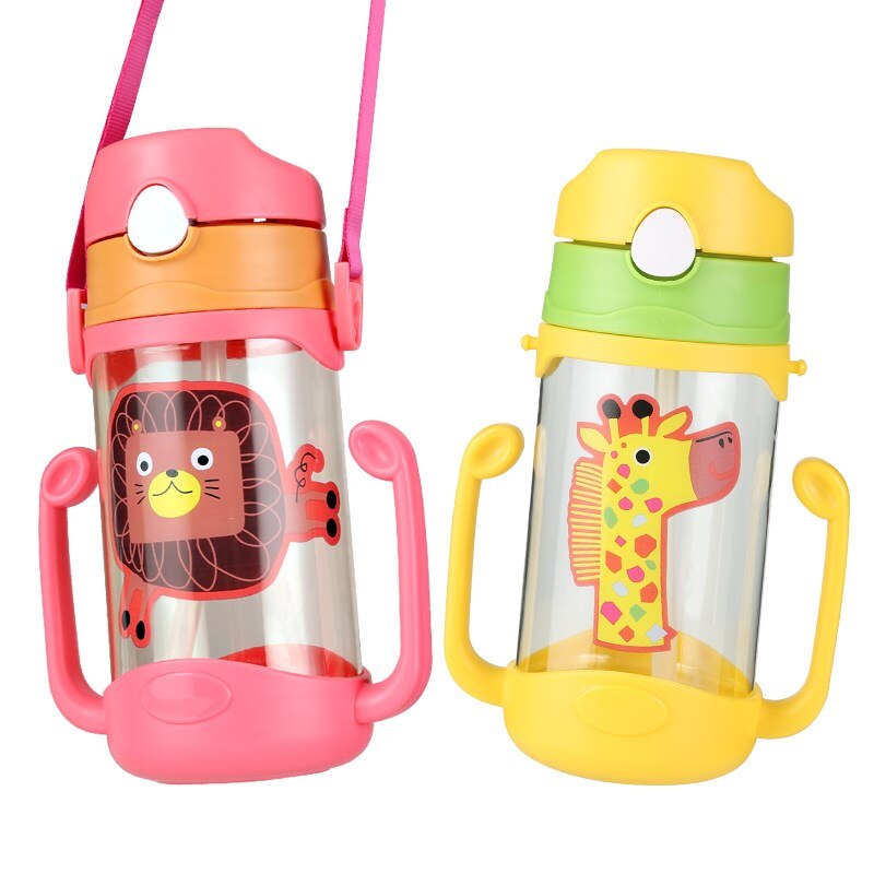 400ml kinderen leren drinkbekers, rietje, drinkfles, beker met handvat, schattige dubbele handgreep, kinderfles met water en sap
