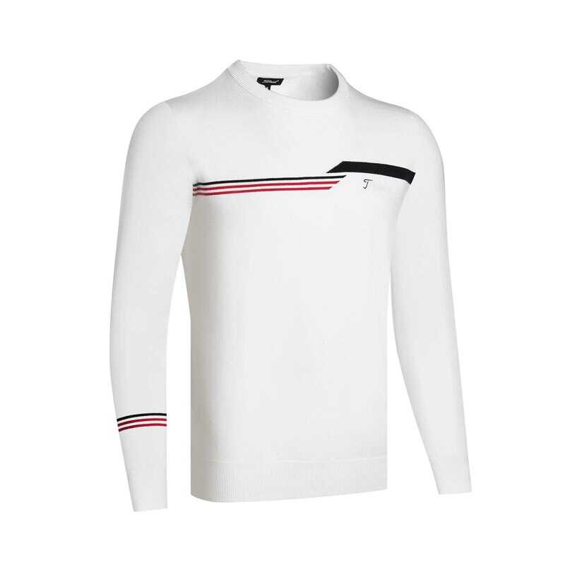 Golftøj herre efterår/vinter sweater med rund hals langærmet tynd sweater 4 farver valgfri golfbeklædning: Hvid / Xl