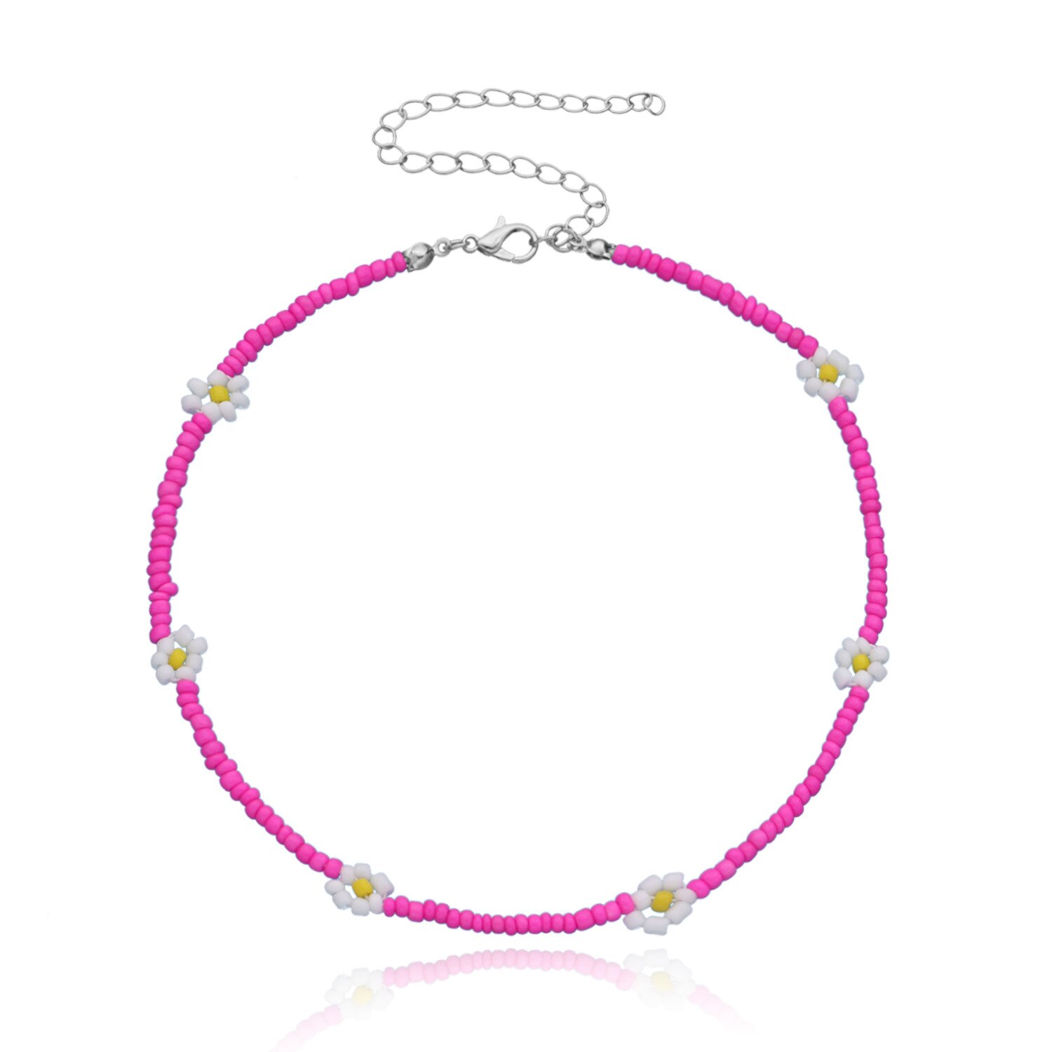 Bohemian Blauw Wit Zaad Bead Bloem Choker Ketting Statement Korte Kraag Sleutelbeen Keten Ketting Voor Vrouwen Sieraden: ZWXL1450-2