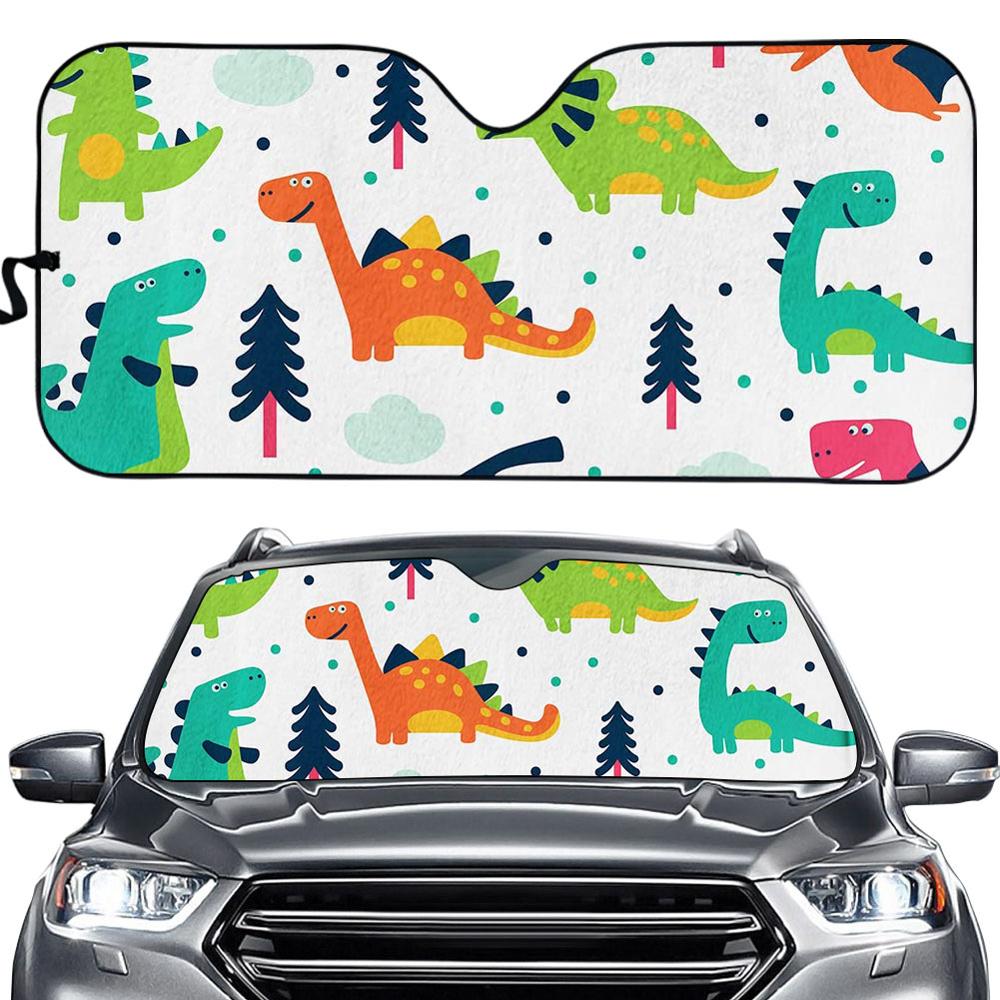 Cartoon dinosaurus hoes universele pasvorm auto zonnescherm auto raam blind blokkeert schittering van de zon/uv/hitte houdt uw auto koel blokkerker