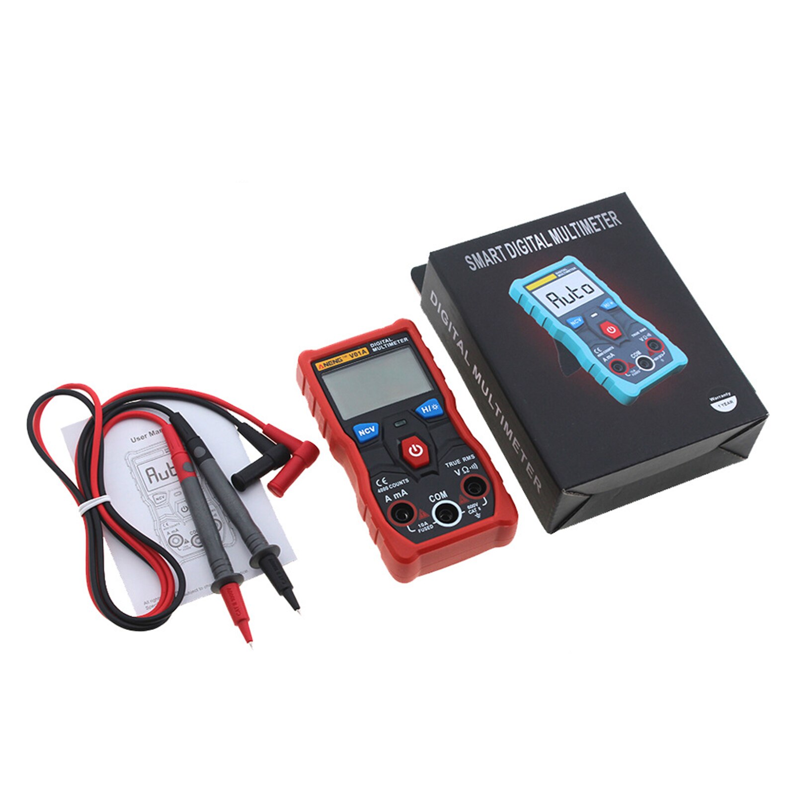 Digital Multimeter DC AC Voltmeter Current Tester Meter with Diode Continuity Test Automatic Multi Function Anti-Burn _WK: Red
