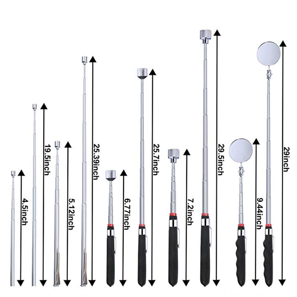 5PCS Magnetic Pick-up Tool Telescoping Grabber 360 Swivel Inspection Mirror With LED Light For Extra Viewing Pickup