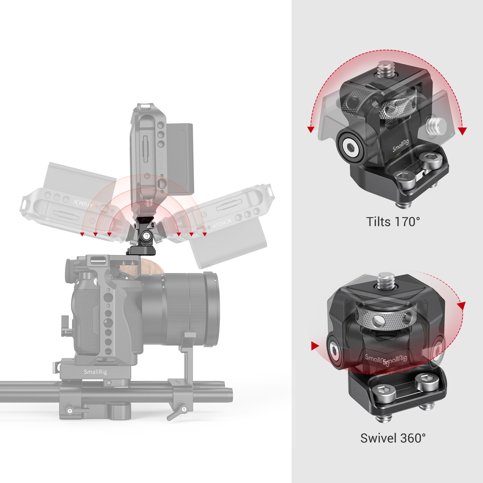 SmallRig DSLR Camera Clamp Swivel and Tilt Adjustable Monitor Mount w/ Screws Mount for Monitor Flash Light DIY Attachment 2904