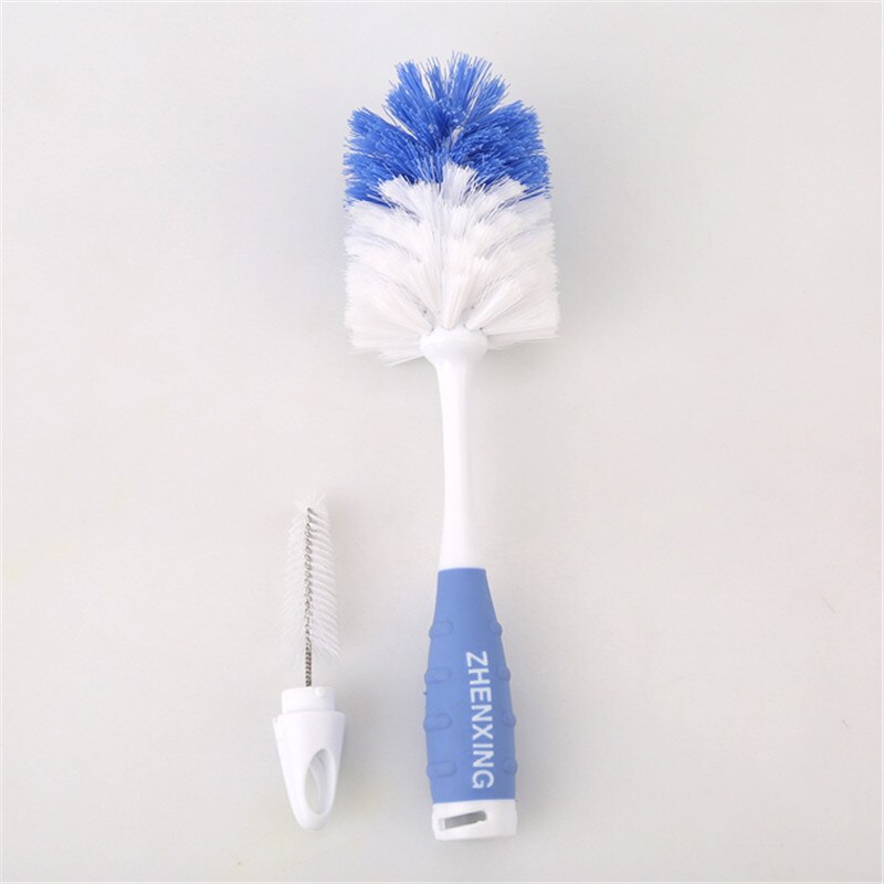 2 In1 Baby Bottle Brushes Nipple Brushes Spout Tube Teat Sponge Baby Feeding Bottle Cleaning Brush Multifunction Brush: Blue