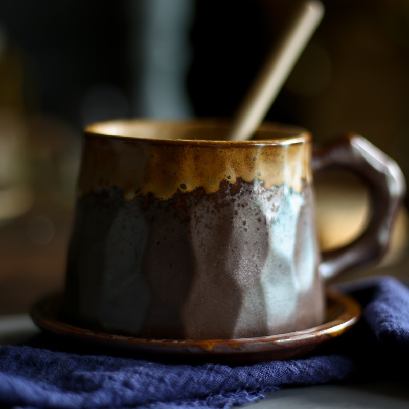 Coarse Pottery Coffee Cup Vintage Handmade Coffee Drinkware Cup Milk Tea Cup Mug Drinking WY80112