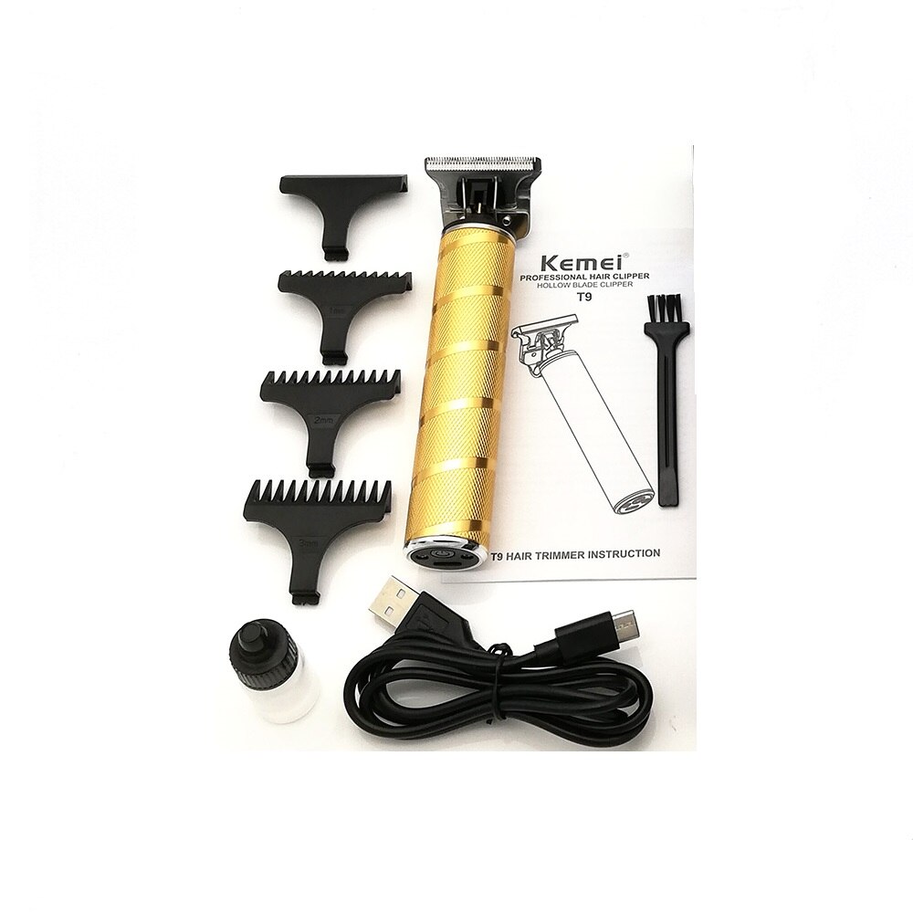 Kemei T9 Pro Li T-Outliner Skeleton Heavy Hitter Cordless Trimmer Men 0mm Baldheaded Hair Clipper Finish Hair Cutting Machine: gold no box