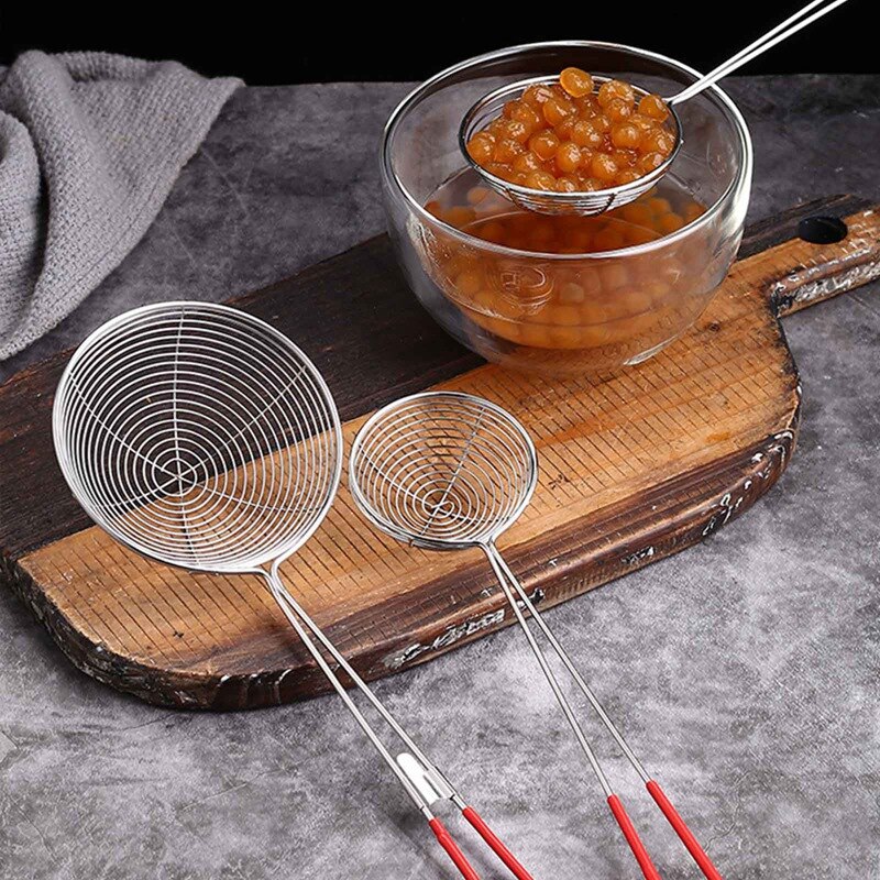 Colador de araña de acero inoxidable, cuchara pequeña para Skimmer, olla , tortelini, albóndiga, té y café, hierbas aromáticas, 1 ud.