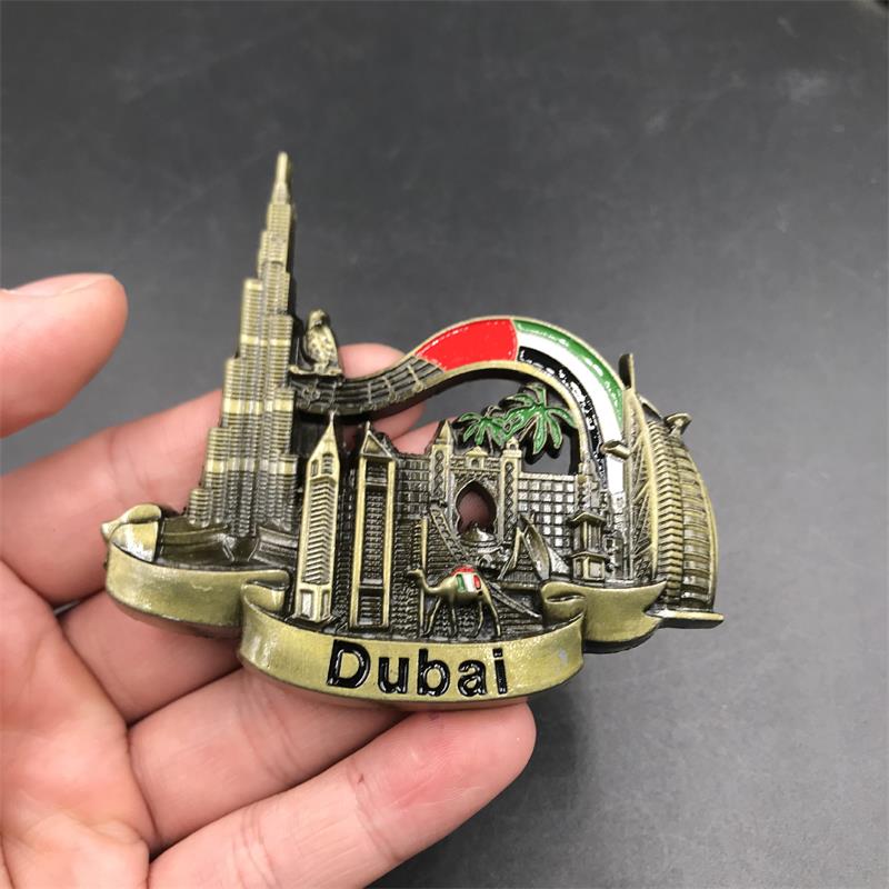 Dubai Metal Fridge Magnet Building UAE Alloy Burj Khalifa Travel Souvenir Magnetic Refrigerator Stickers Home Kitchen Decoration